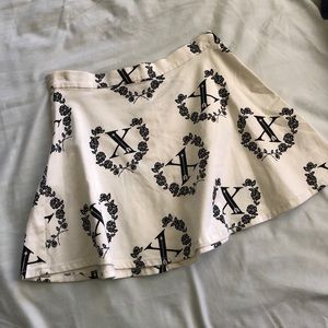 Patterned Black and White Denim Skirt